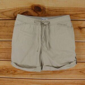 Merona Shorts Mid Rise Cuffed Womens Size 6 Beige Brown Cotton Pockets Waist Tie